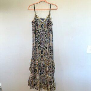 Love Sam Lined Sundress Maxi Small Print Blue Pick Green Flowing Adjustable